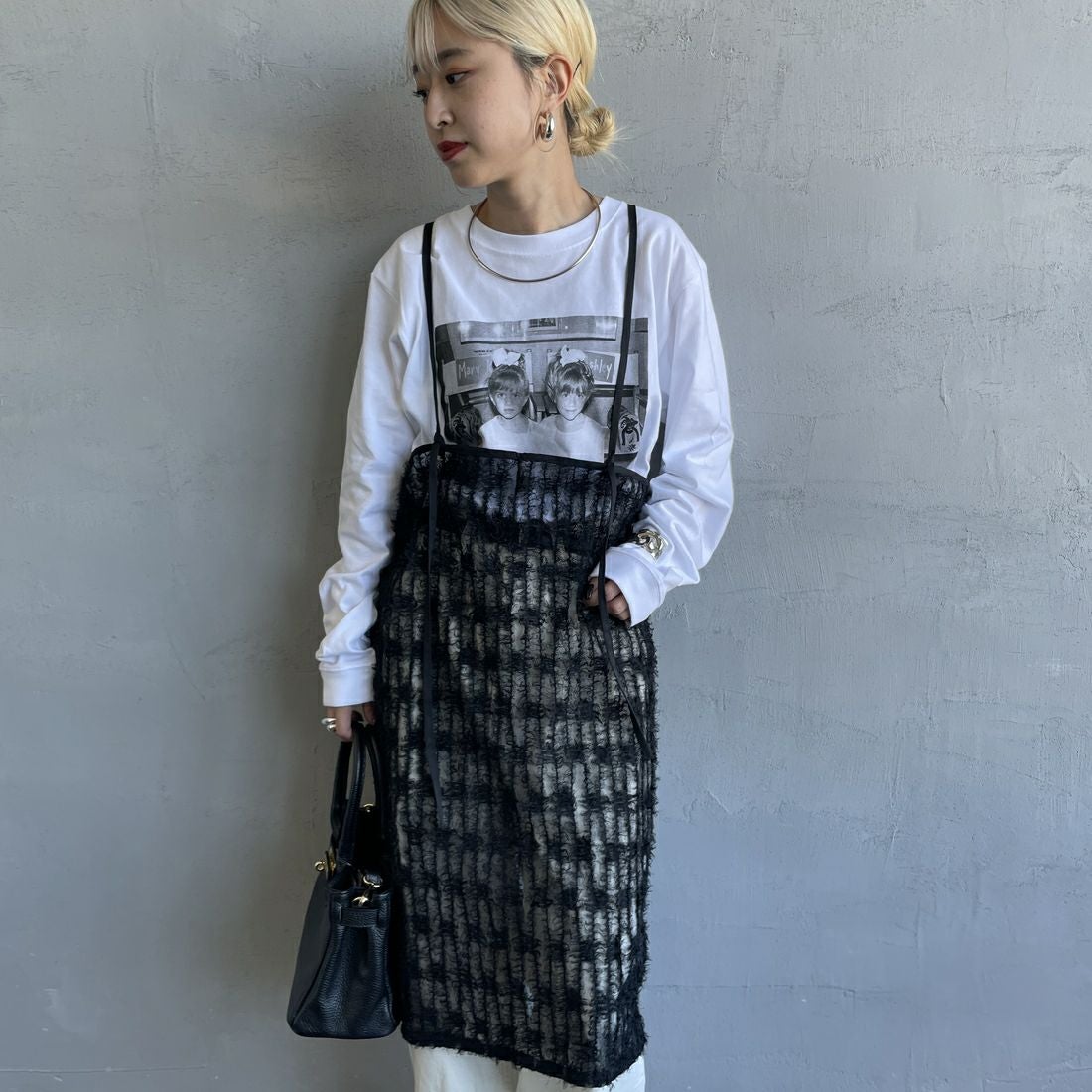 By/m [バイエム] マルチWAY チュールフェザーシアーラップスカート [B24142017] 09 BLACK&&モデル身長：150cm 着用サイズ：F&&