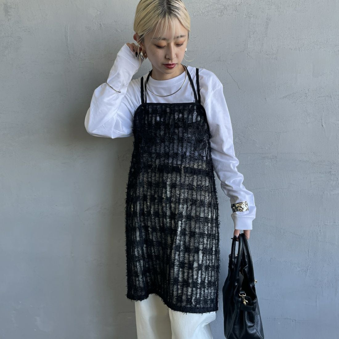 By/m [バイエム] マルチWAY チュールフェザーシアーラップスカート [B24142017] 09 BLACK&&モデル身長：150cm 着用サイズ：F&&