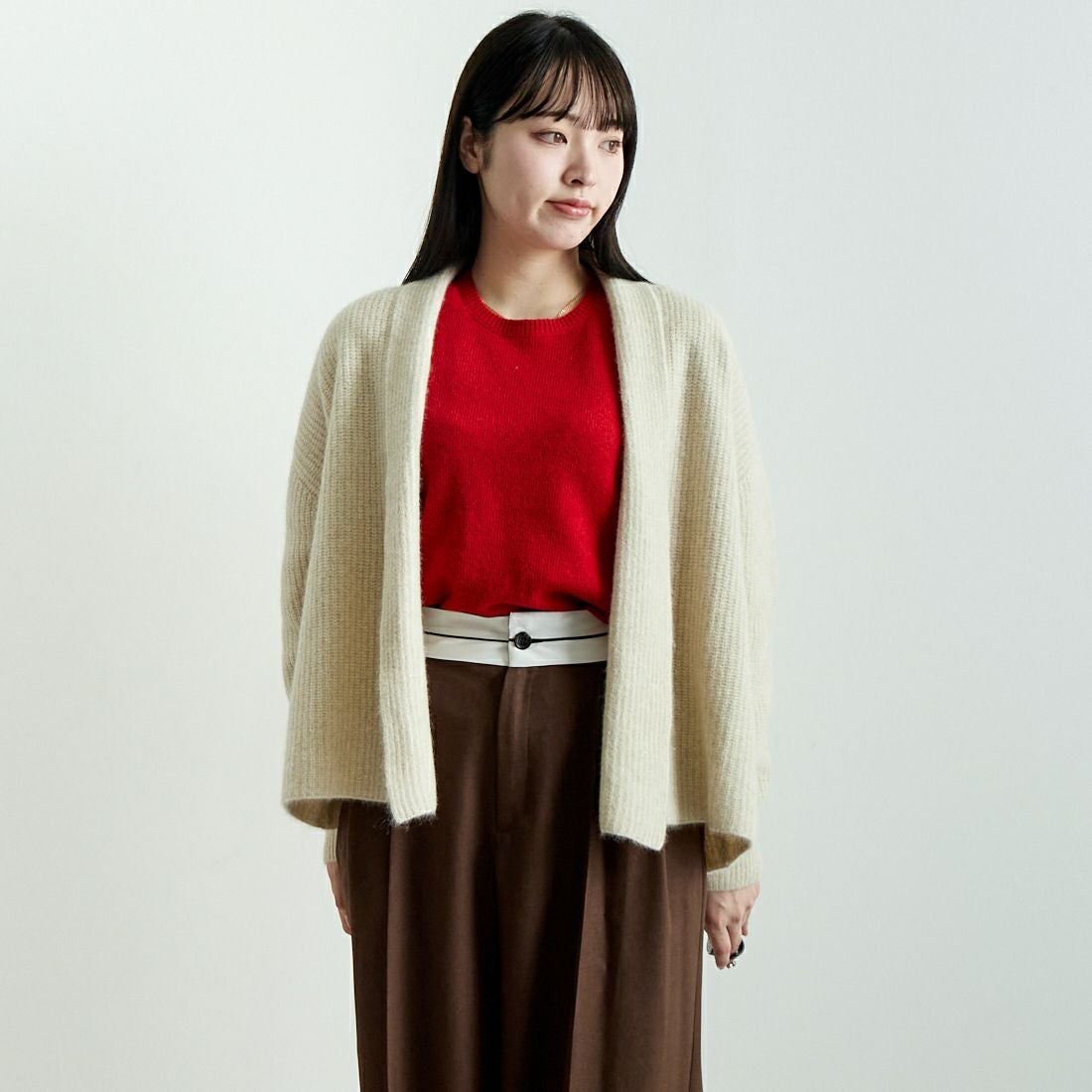 USINE [ユジーヌ] フォックス混ラメトッパーカーディガン [11243817] ｵﾌ &&モデル身長：167cm 着用サイズ：F&&