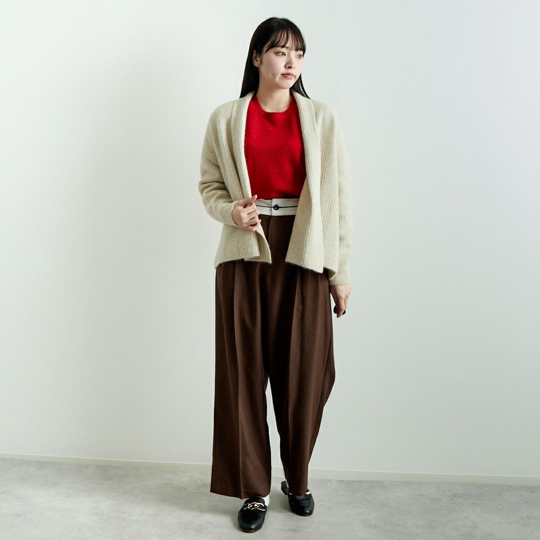 USINE [ユジーヌ] フォックス混ラメトッパーカーディガン [11243817] ｵﾌ &&モデル身長：167cm 着用サイズ：F&&