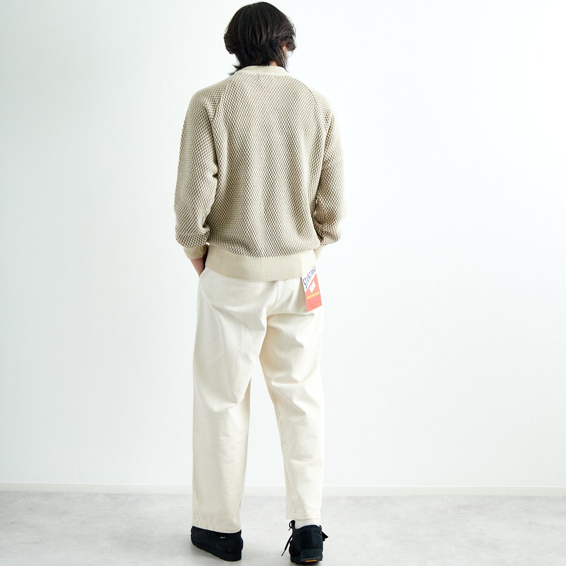 gim × JEANSFACTORY [ジム × ジーンズファクトリー] ウォッシャブルポップコーン編みクルーネックニット [24527589] 303 ｴｸﾘｭ &&モデル身長：179cm 着用サイズ：L&&