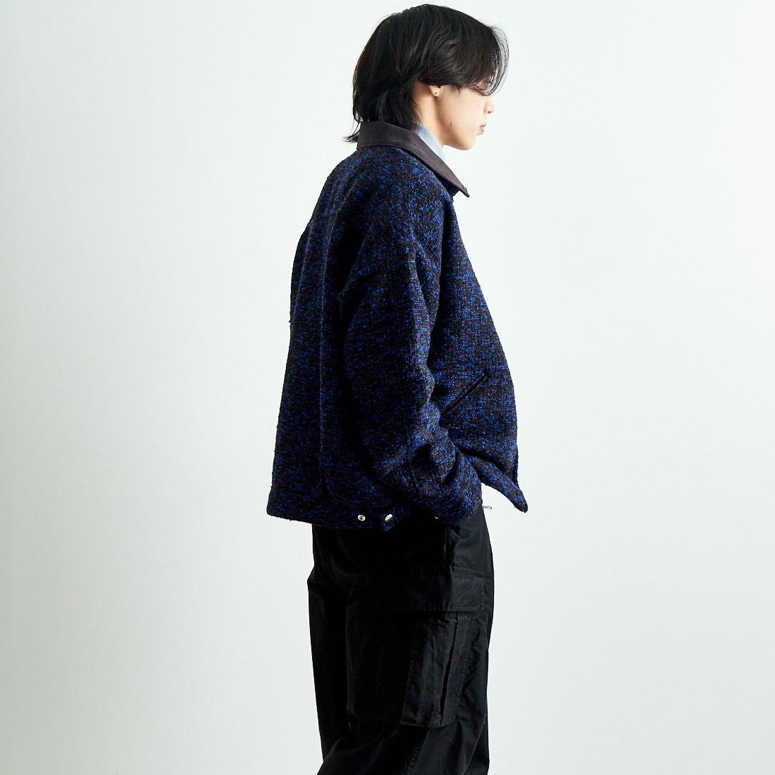 HELLO CALIF [ハローカリフ] リングヤーンショートワークジャケット [HC-244-073] 530 BLUE &&モデル身長：179cm 着用サイズ：L&&