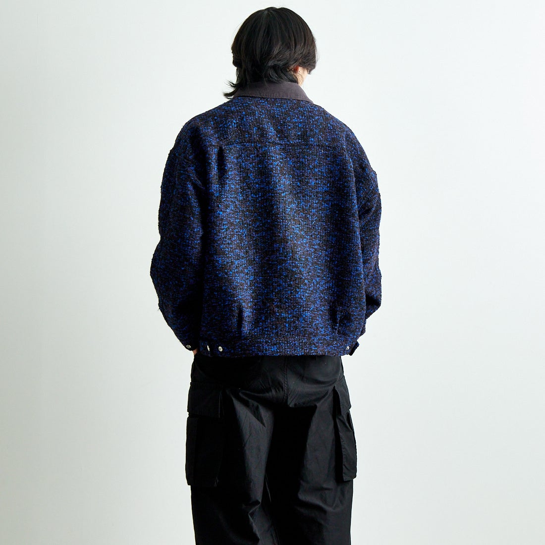 HELLO CALIF [ハローカリフ] リングヤーンショートワークジャケット [HC-244-073] 530 BLUE &&モデル身長：179cm 着用サイズ：L&&