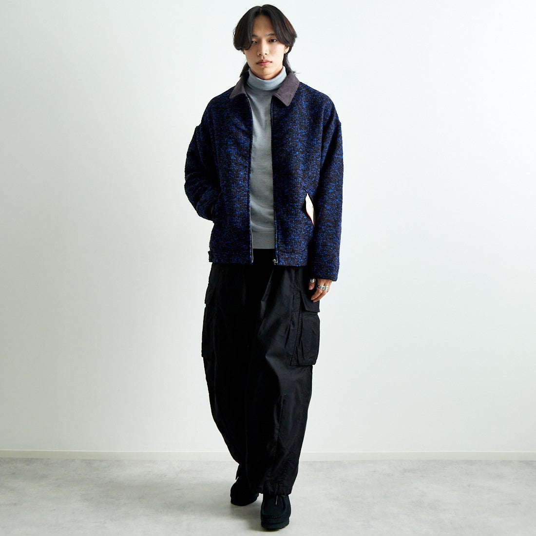 HELLO CALIF [ハローカリフ] リングヤーンショートワークジャケット [HC-244-073] 530 BLUE &&モデル身長：179cm 着用サイズ：L&&