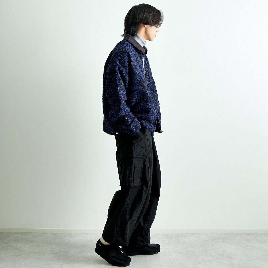 HELLO CALIF [ハローカリフ] リングヤーンショートワークジャケット [HC-244-073] 530 BLUE &&モデル身長：179cm 着用サイズ：L&&