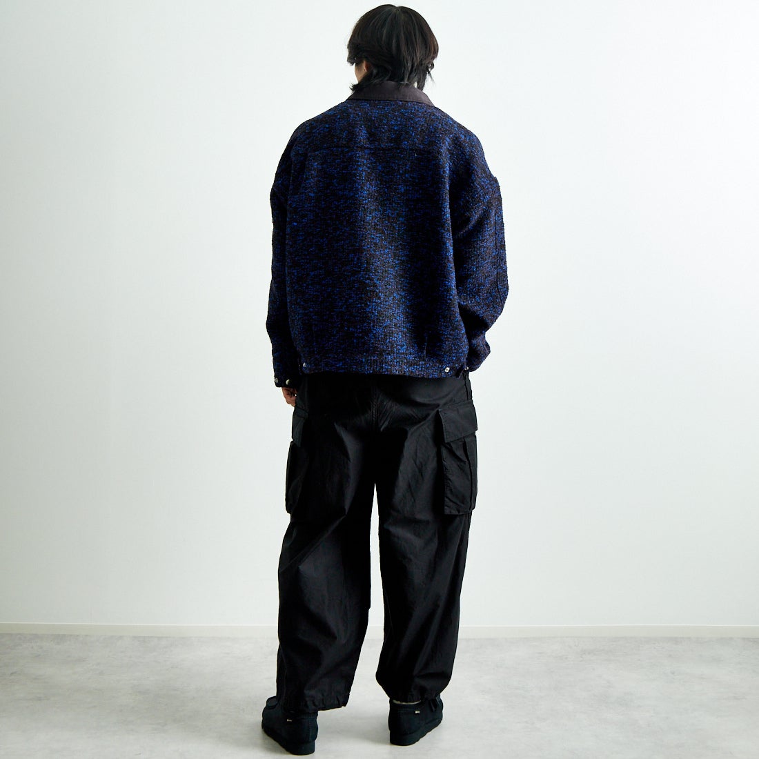 HELLO CALIF [ハローカリフ] リングヤーンショートワークジャケット [HC-244-073] 530 BLUE &&モデル身長：179cm 着用サイズ：L&&