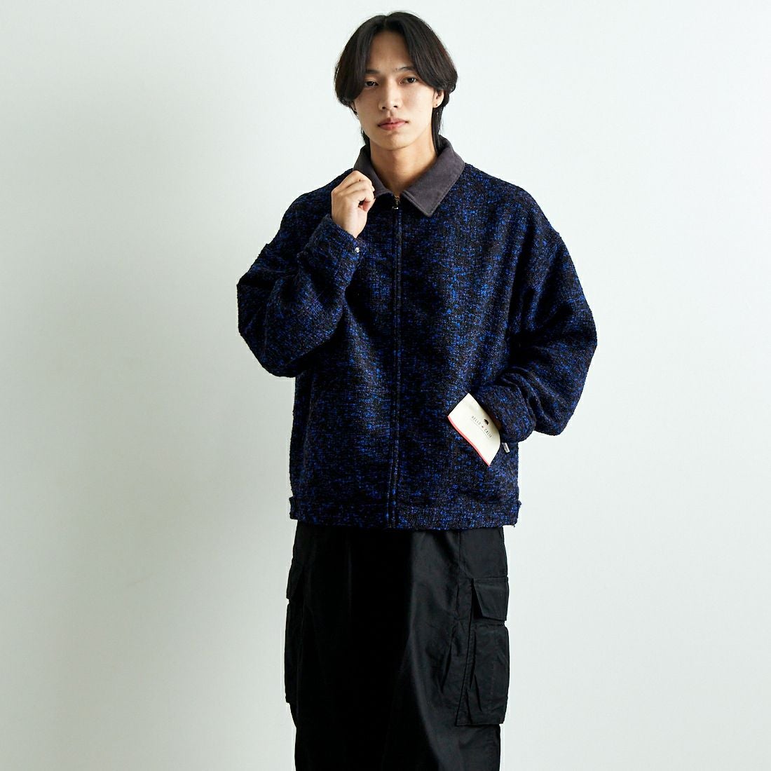 HELLO CALIF [ハローカリフ] リングヤーンショートワークジャケット [HC-244-073] 530 BLUE &&モデル身長：179cm 着用サイズ：L&&