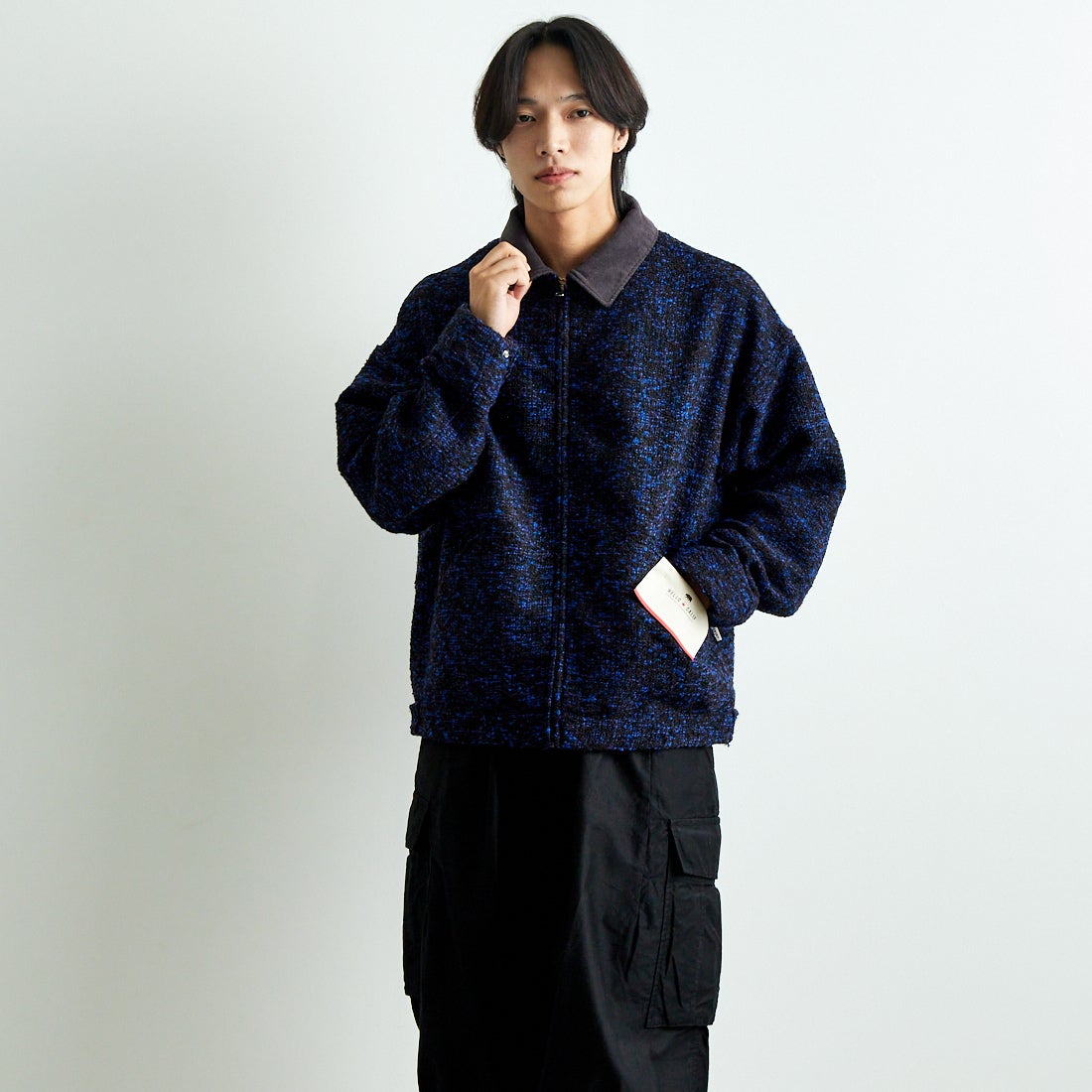 HELLO CALIF [ハローカリフ] リングヤーンショートワークジャケット [HC-244-073] 530 BLUE &&モデル身長：179cm 着用サイズ：L&&