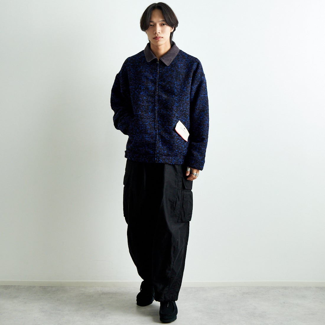 HELLO CALIF [ハローカリフ] リングヤーンショートワークジャケット [HC-244-073] 530 BLUE &&モデル身長：179cm 着用サイズ：L&&