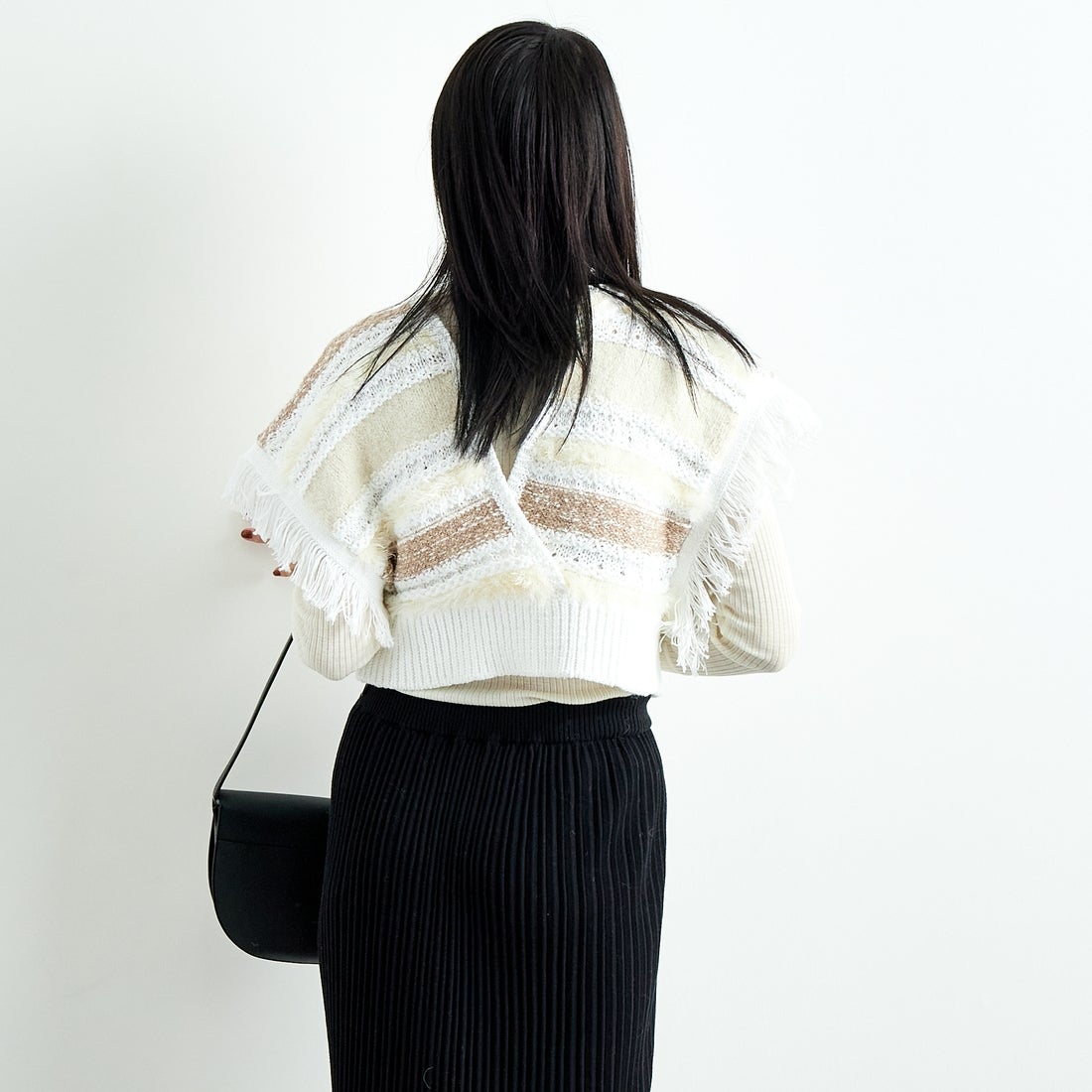 TORRAZZO DONNA [トラッゾドンナ] ファンシーヤーンランダムボーダーベスト [6257-410] 06 O.WHITE &&モデル身長：167cm 着用サイズ：F&&