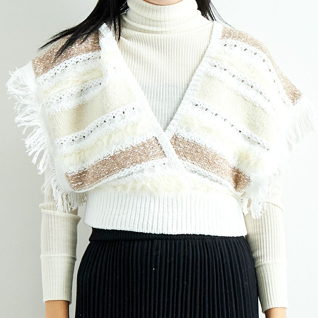 TORRAZZO DONNA [トラッゾドンナ] ファンシーヤーンランダムボーダーベスト [6257-410] 06 O.WHITE &&モデル身長：167cm 着用サイズ：F&&