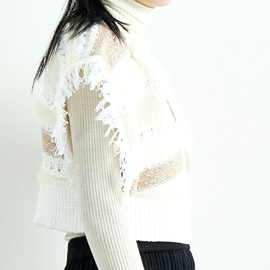 TORRAZZO DONNA [トラッゾドンナ] ファンシーヤーンランダムボーダーベスト [6257-410] 06 O.WHITE &&モデル身長：167cm 着用サイズ：F&&