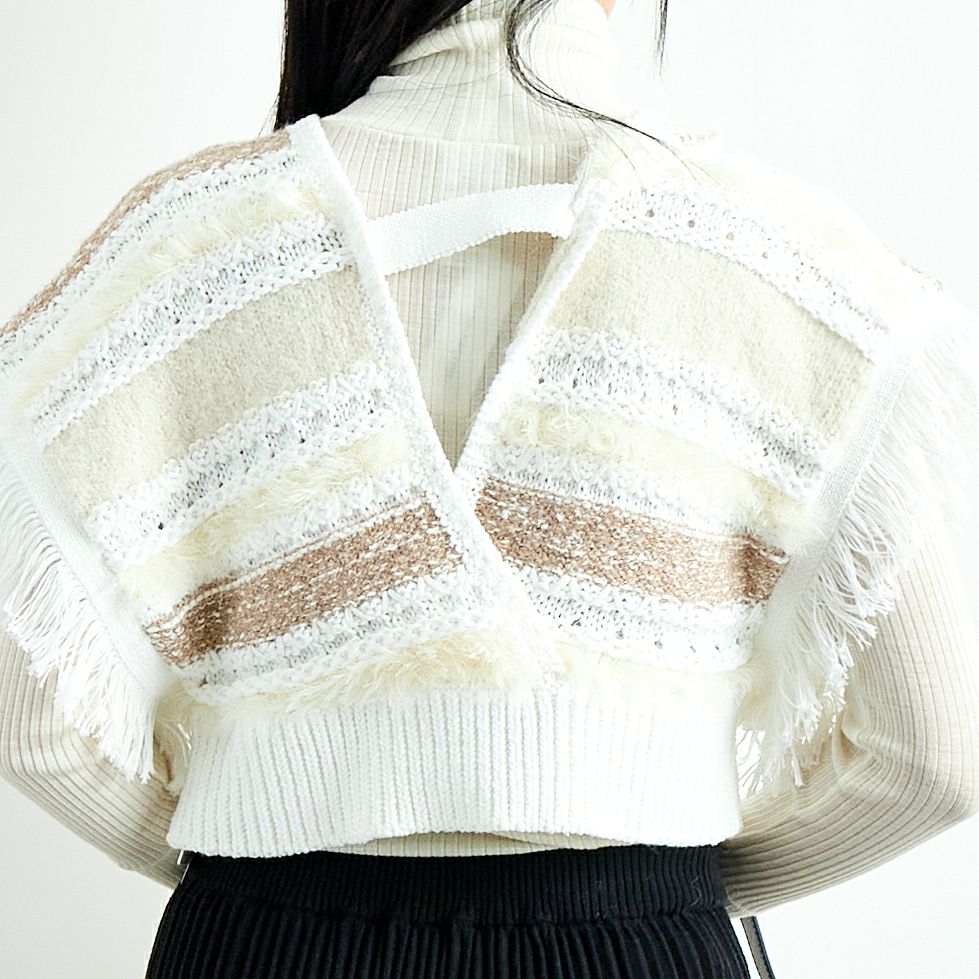 TORRAZZO DONNA [トラッゾドンナ] ファンシーヤーンランダムボーダーベスト [6257-410] 06 O.WHITE &&モデル身長：167cm 着用サイズ：F&&