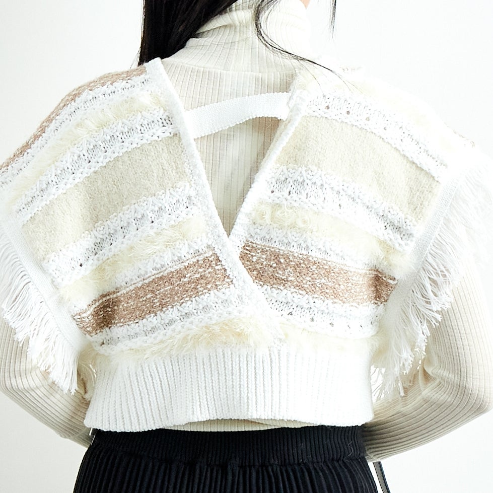 TORRAZZO DONNA [トラッゾドンナ] ファンシーヤーンランダムボーダーベスト [6257-410] 06 O.WHITE &&モデル身長：167cm 着用サイズ：F&&