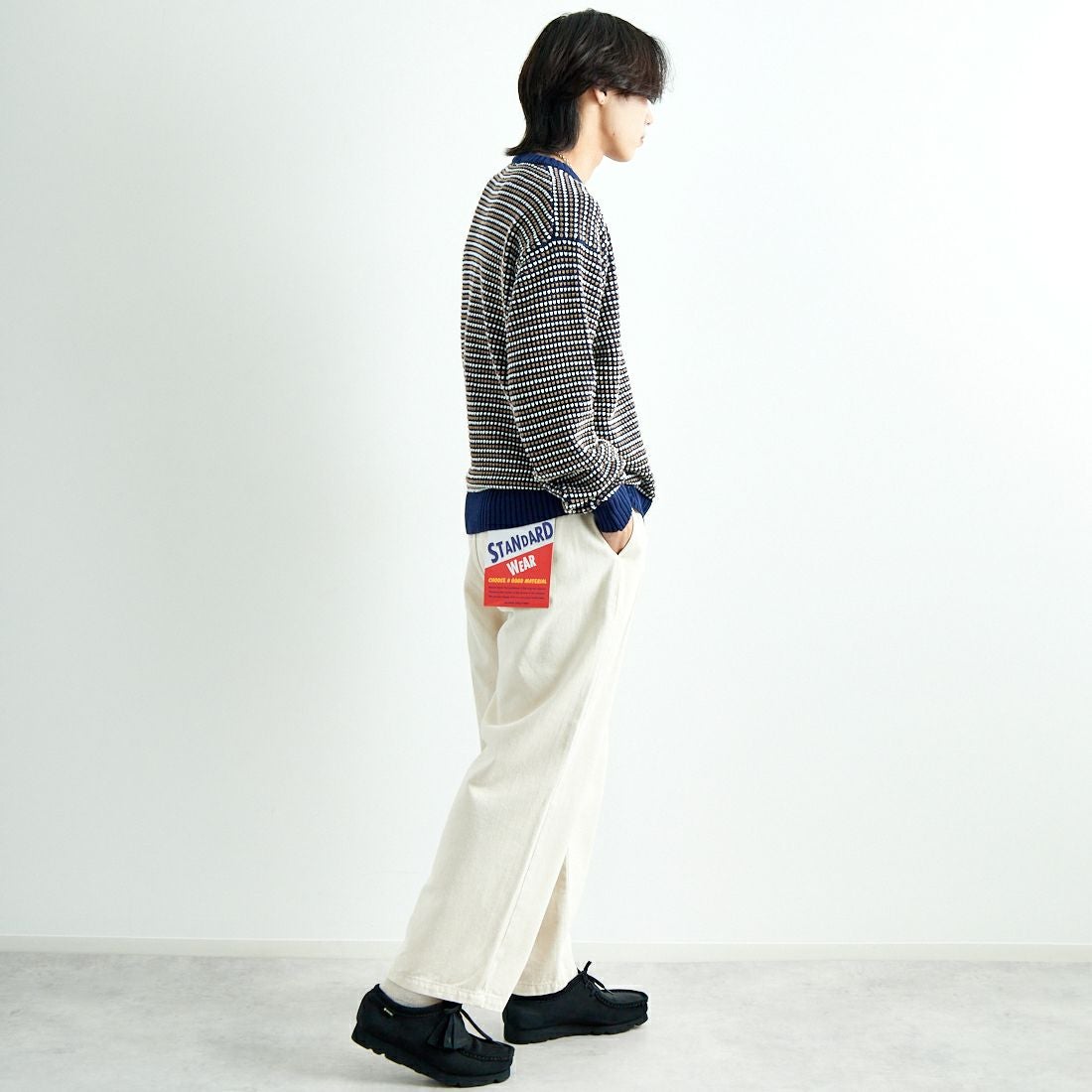 Noir Fabrik [ヌワールファブリック] ポップコーン編み クルーネックニット [NF-244-093] NVY &&モデル身長：179cm 着用サイズ：M&&