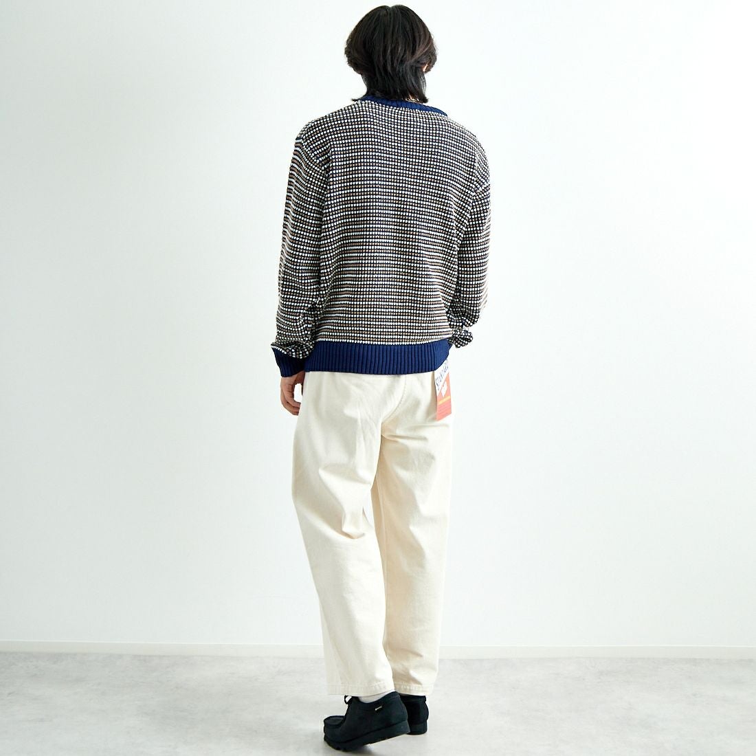 Noir Fabrik [ヌワールファブリック] ポップコーン編み クルーネックニット [NF-244-093] NVY &&モデル身長：179cm 着用サイズ：M&&