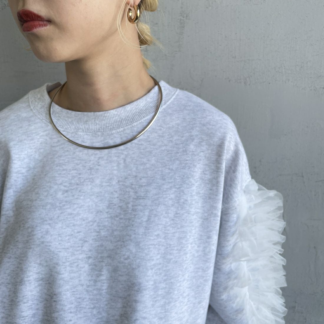 By/m [バイエム] 袖チュールフリルデザイン プルオーバースウェット [B24132079] 20 OATMEAL