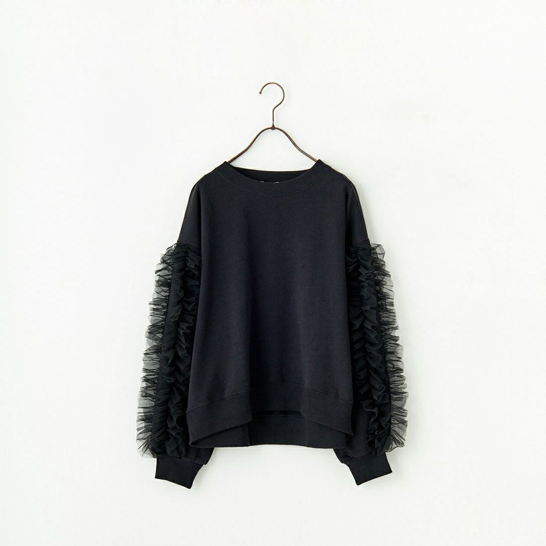 By/m [バイエム] 袖チュールフリルデザイン プルオーバースウェット [B24132079] 09 BLACK