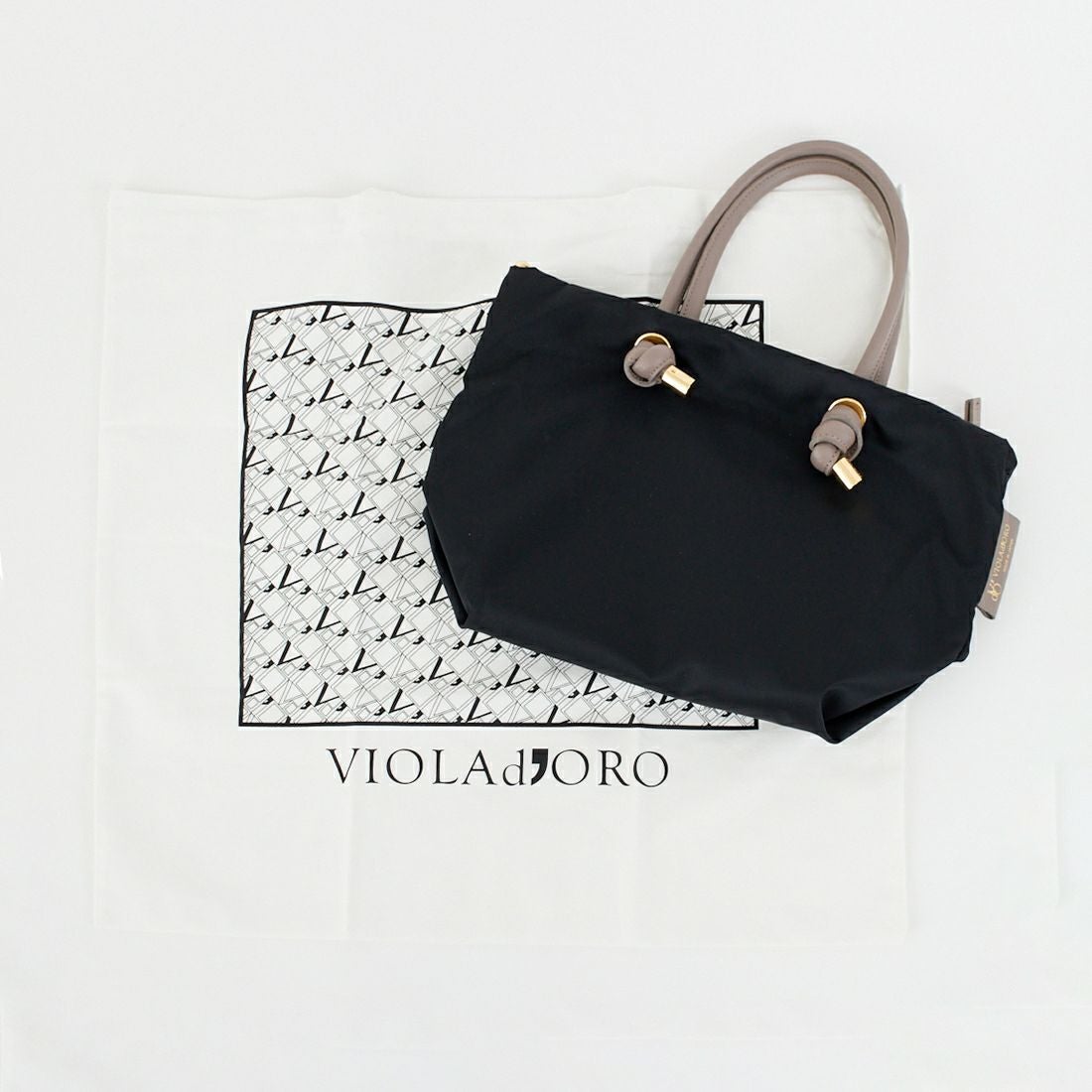 VIOLAd'ORO [ヴィオラドーロ] ノットハンドルナイロントートバッグ [V-2174] BLACK/TAU