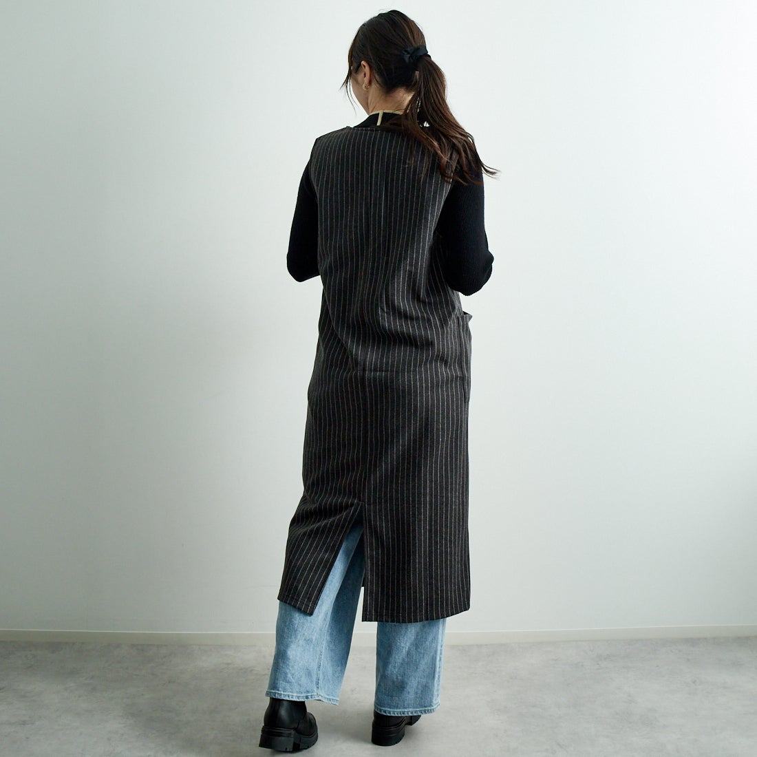 Jf Ready Made [ジェイエフレディメイド] Vネックワンピース [8544706-01] 14 ｸﾞﾚｰｽﾄﾗ &&モデル身長：167cm 着用サイズ：F&&