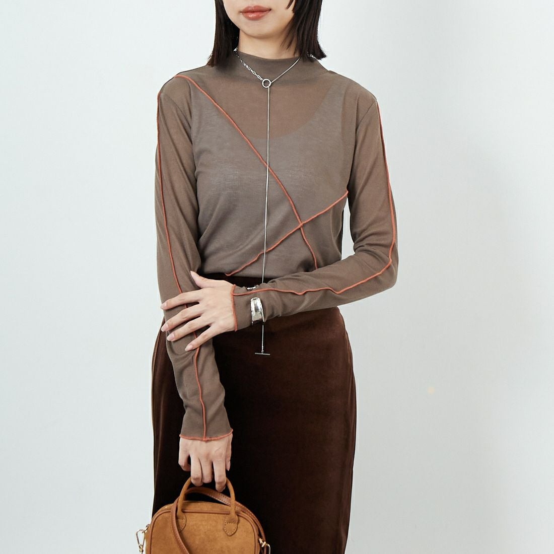 Jf Ready Made [ジェイエフレディメイド] 2WAY配色ラインインナー [999-22108] ﾌﾞﾗｳﾝ/ﾃﾗｺｯ &&モデル身長：162cm 着用サイズ：F&&