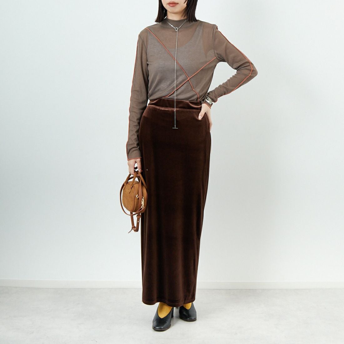 Jf Ready Made [ジェイエフレディメイド] 2WAY配色ラインインナー [999-22108] ﾌﾞﾗｳﾝ/ﾃﾗｺｯ &&モデル身長：162cm 着用サイズ：F&&