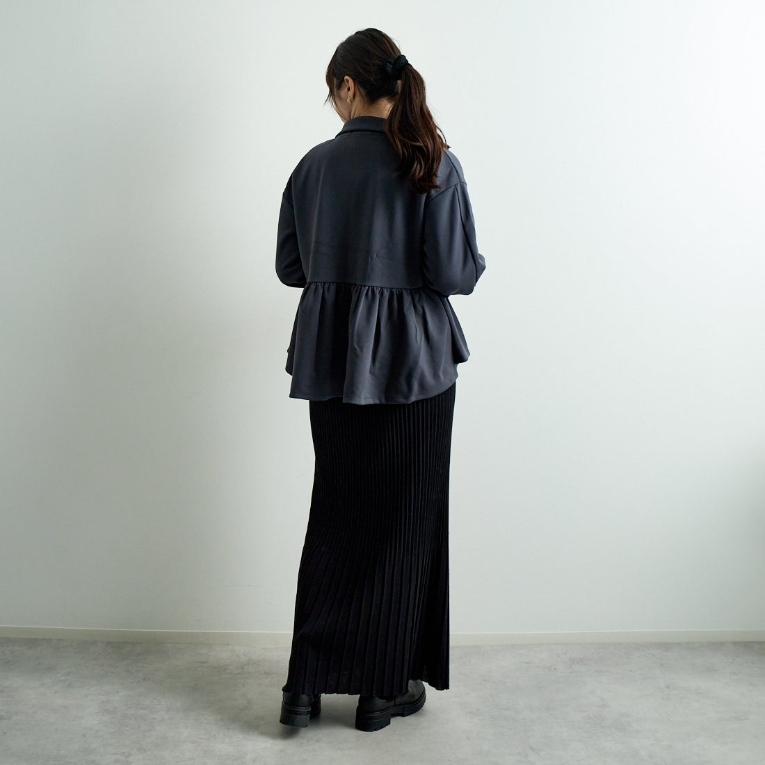 Jeans Factory Clothes [ジーンズファクトリークローズ] ダンボールニットスタンドブルゾン [7645518] C.GRAY &&モデル身長：167cm 着用サイズ：F&&