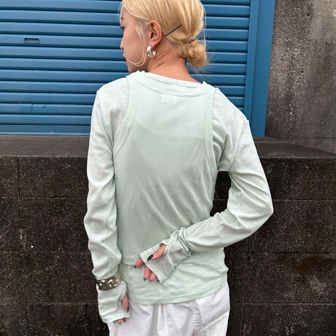 Robert P.Miller [ロバートピーミラー] 別注 2ピース タンクトップレイヤードシアーカットソー [RM251-1151IN-JF] MELON &&モデル身長：150cm 着用サイズ：F&&