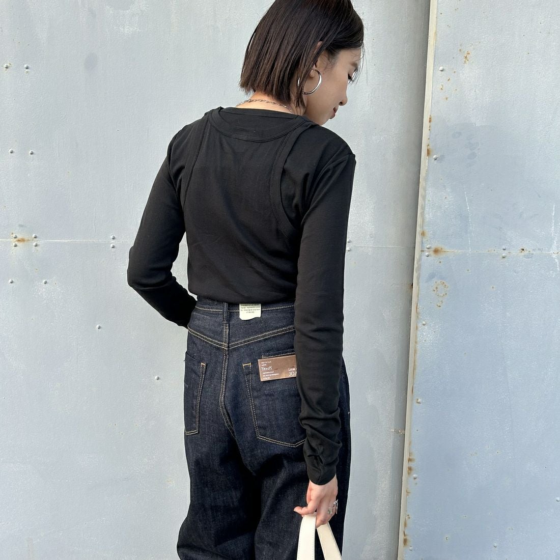 Robert P.Miller [ロバートピーミラー] 別注 2ピース タンクトップレイヤードシアーカットソー [RM251-1151IN-JF] BLACK &&モデル身長：159cm 着用サイズ：F&&