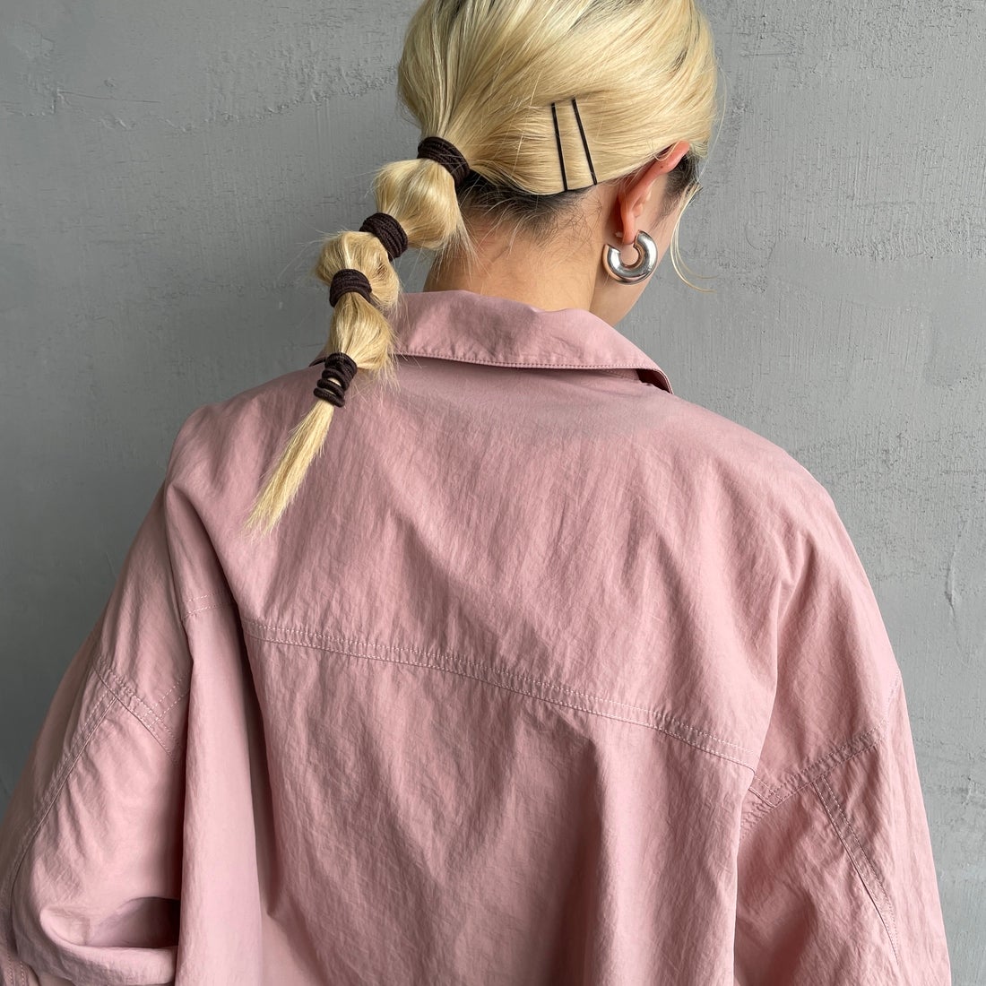 Jeans Factory Clothes [ジーンズファクトリークローズ] ナイロンワイドショートブルゾン [IN1-JK-5] ﾋﾟﾝｸ &&モデル身長：150cm 着用サイズ：F&&