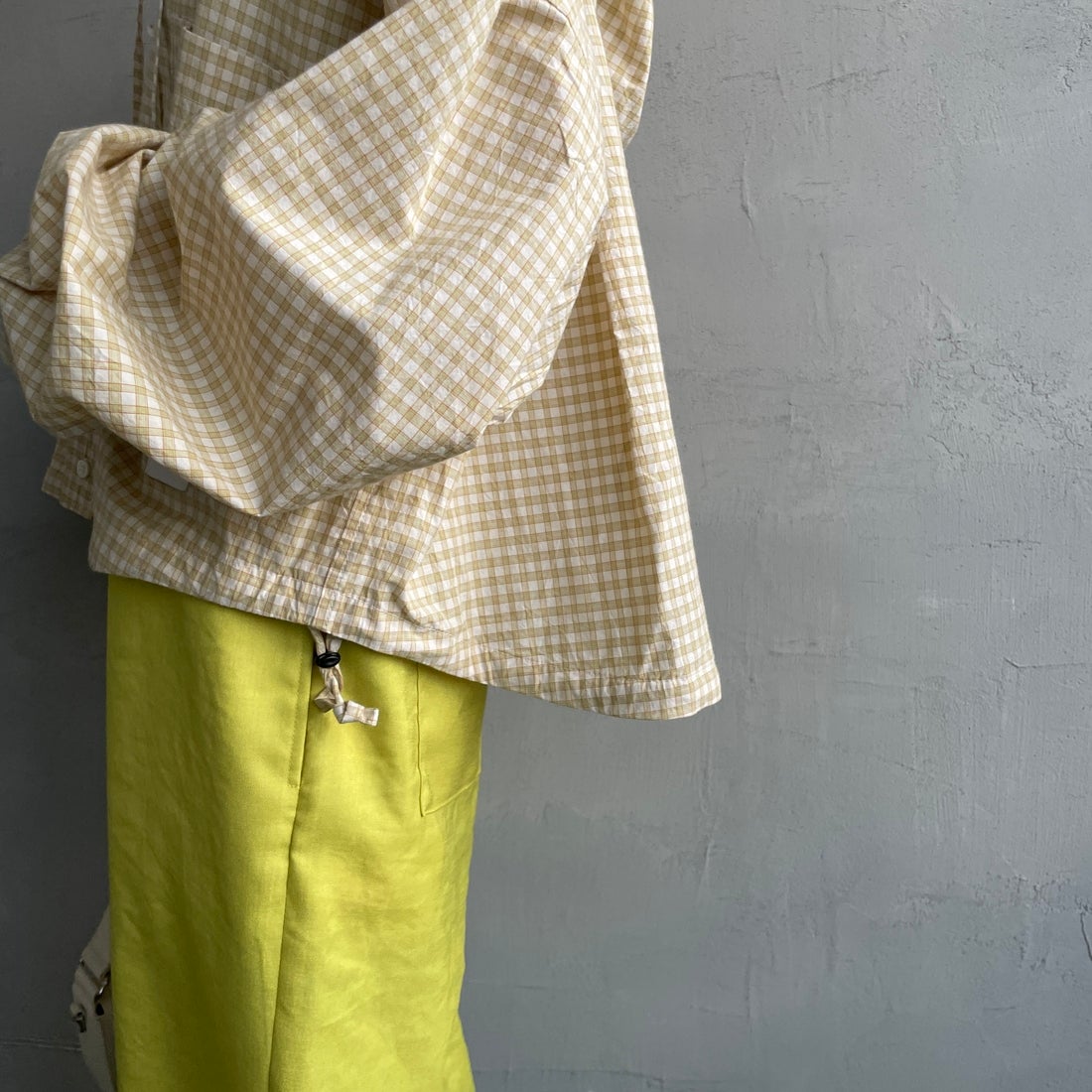 Americana × JEANS FACTORY [アメリカーナ × ジーンズファクトリー] 別注 フード付き チェックシャツアウター [ASO-L-779-2-JF] ｸﾞﾘｰﾝ &&モデル身長：150cm 着用サイズ：ONE SIZE&&