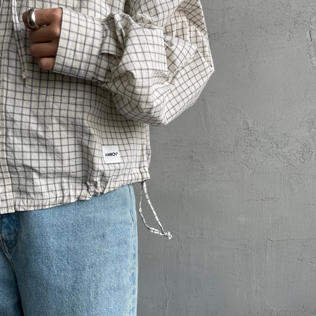 Americana × JEANS FACTORY [アメリカーナ × ジーンズファクトリー] 別注 フード付き チェックシャツアウター [ASO-L-779-2-JF] ｷﾅﾘ &&モデル身長：158cm 着用サイズ：ONE SIZE&&