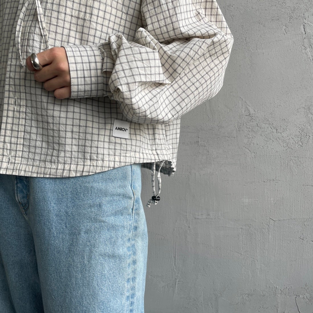 Americana × JEANS FACTORY [アメリカーナ × ジーンズファクトリー] 別注 フード付き チェックシャツアウター [ASO-L-779-2-JF] ｷﾅﾘ &&モデル身長：158cm 着用サイズ：ONE SIZE&&