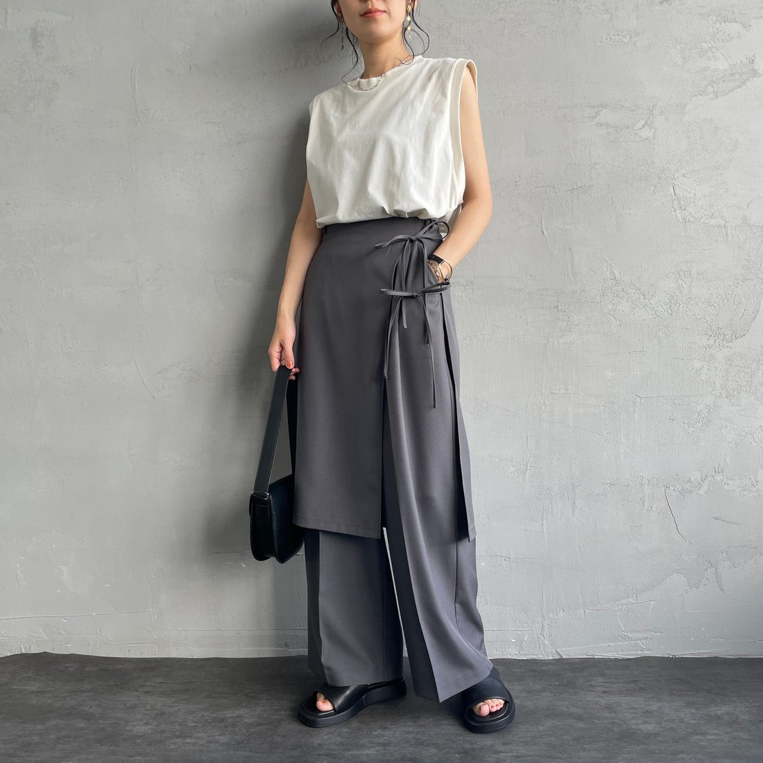 nenom [ネノム] 2WAY ラップスカートレイヤードタックワイドパンツ