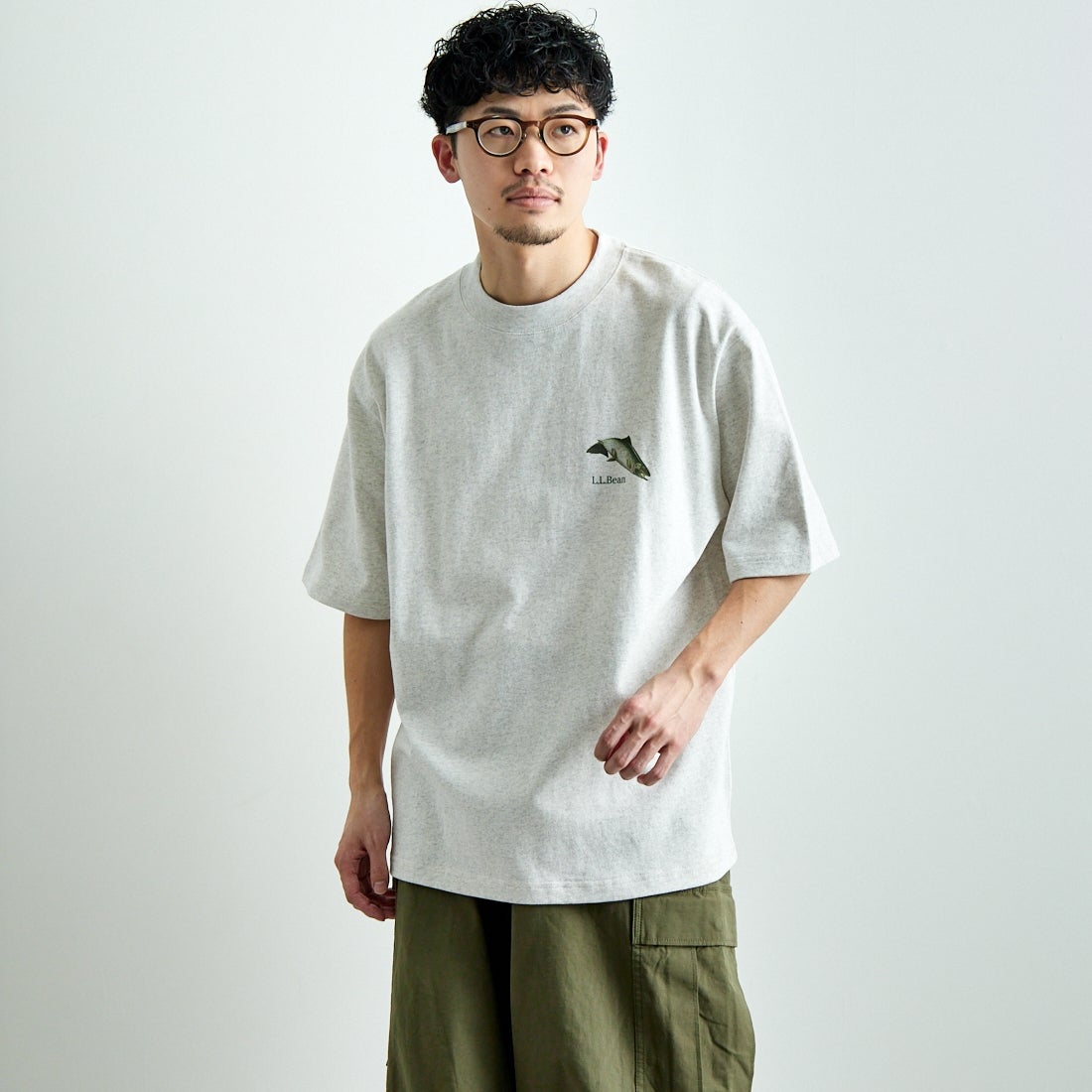 L.L.BEAN [エルエルビーン] 1980s カタログトラウトTシャツ [5275-0040] 19 BIRCH &&モデル身長：168cm 着用サイズ：L&&