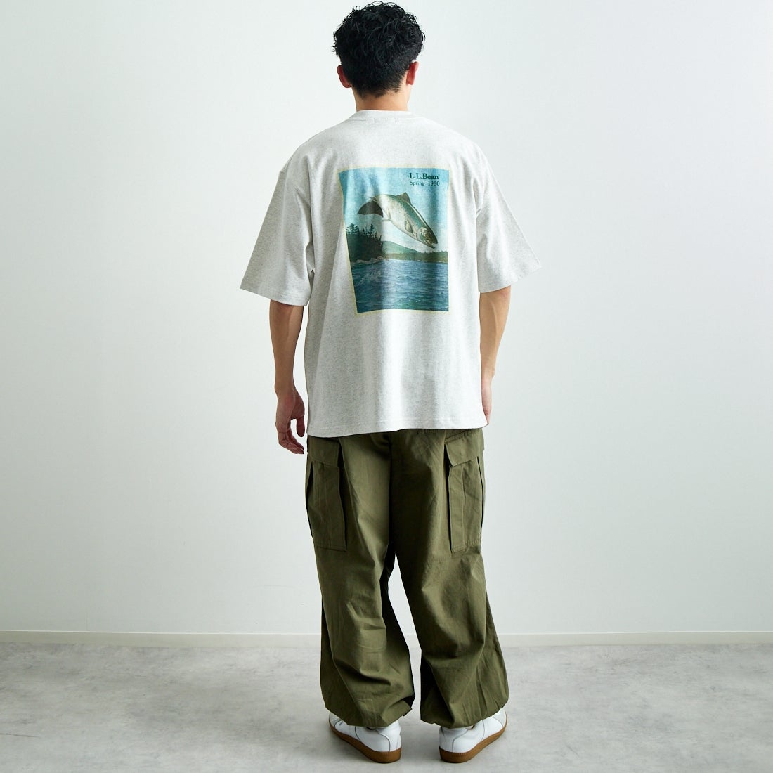 L.L.BEAN [エルエルビーン] 1980s カタログトラウトTシャツ [5275-0040] 19 BIRCH &&モデル身長：168cm 着用サイズ：L&&