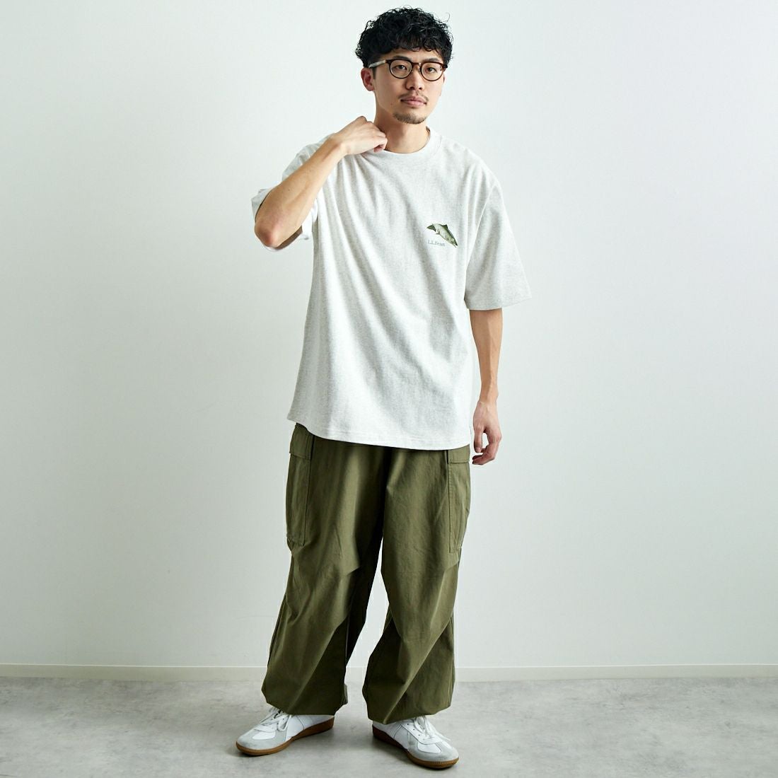 L.L.BEAN [エルエルビーン] 1980s カタログトラウトTシャツ [5275-0040] 19 BIRCH &&モデル身長：168cm 着用サイズ：L&&