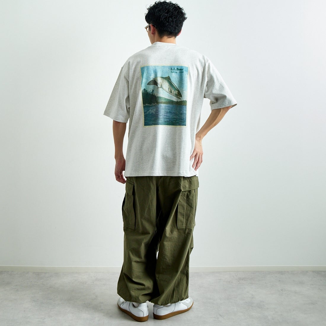 L.L.BEAN [エルエルビーン] 1980s カタログトラウトTシャツ [5275-0040] 19 BIRCH &&モデル身長：168cm 着用サイズ：L&&