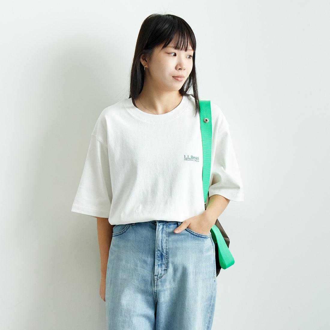 L.L.BEAN [エルエルビーン] Union ショートスリーブTシャツ [5275-0038] 09 WHITE &&モデル身長：167cm 着用サイズ：S&&