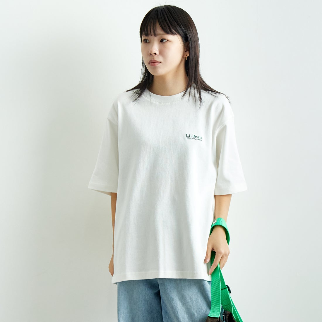 L.L.BEAN [エルエルビーン] Union ショートスリーブTシャツ [5275-0038] 09 WHITE &&モデル身長：167cm 着用サイズ：S&&