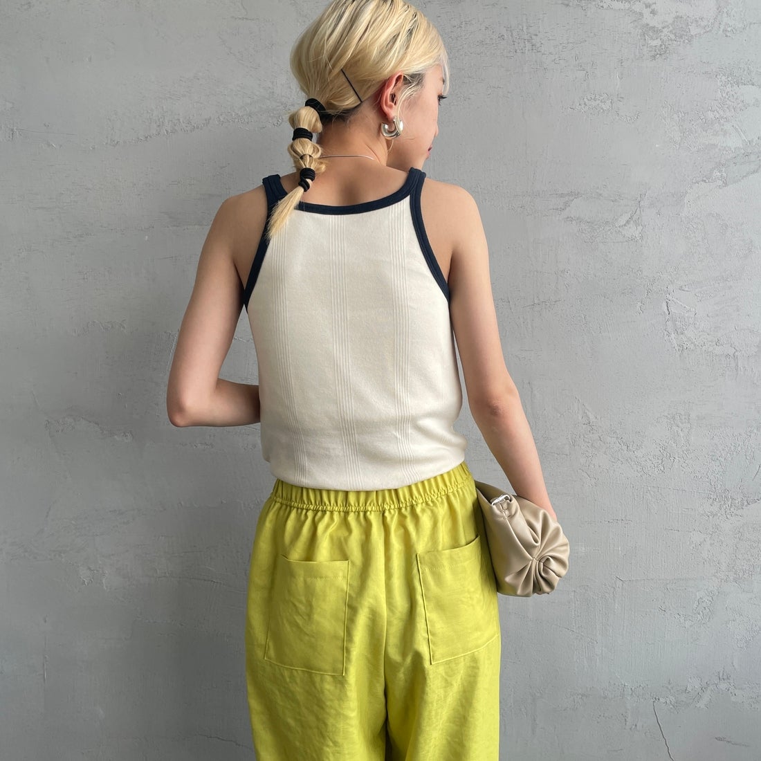 Robert P.Miller [ロバートピーミラー] 別注 配色 アメリカンスリーブパネルリブタンクトップ [RM251-2143IN-JF] IVORY &&モデル身長：150cm 着用サイズ：F&&