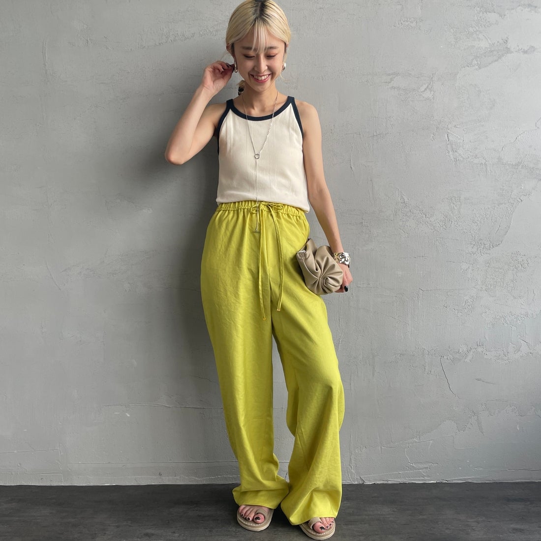 Robert P.Miller [ロバートピーミラー] 別注 配色 アメリカンスリーブパネルリブタンクトップ [RM251-2143IN-JF] IVORY &&モデル身長：150cm 着用サイズ：F&&