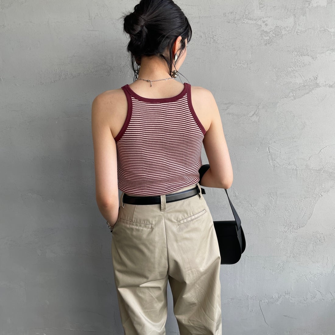 Robert P.Miller [ロバートピーミラー] 別注 配色 アメリカンスリーブパネルリブタンクトップ [RM251-2143IN-JF] CLAY &&モデル身長：160cm 着用サイズ：F&&