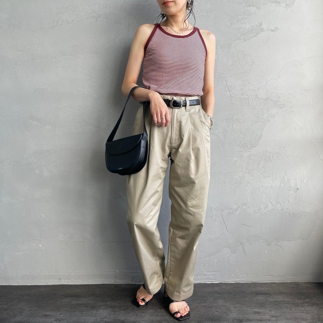 Robert P.Miller [ロバートピーミラー] 別注 配色 アメリカンスリーブパネルリブタンクトップ [RM251-2143IN-JF] CLAY &&モデル身長：160cm 着用サイズ：F&&