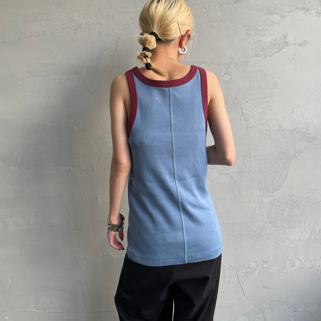 Noir Fabrik [ヌワールファブリック] コットンフライス アメリカンスリーブタンクトップ [IN-01-25SS] ｻｯｸｽ/ﾎﾞﾙﾄﾞ &&モデル身長：150cm 着用サイズ：1&&