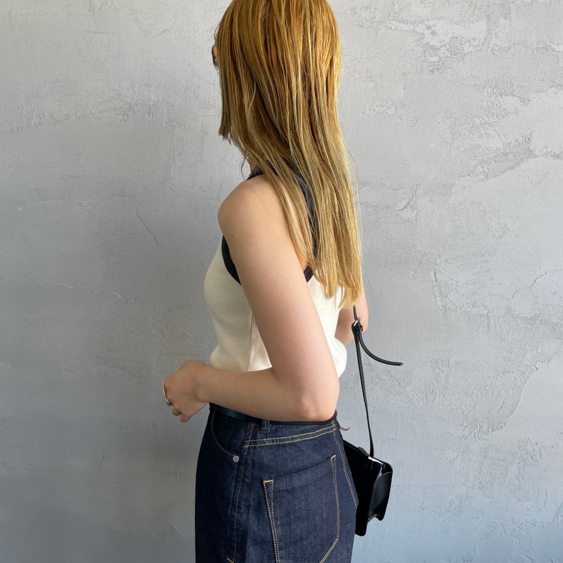 Noir Fabrik [ヌワールファブリック] コットンフライス アメリカンスリーブタンクトップ [IN-01-25SS] ﾅﾁｭﾗﾙ/ｽﾐｸﾛ &&モデル身長：156cm 着用サイズ：0&&