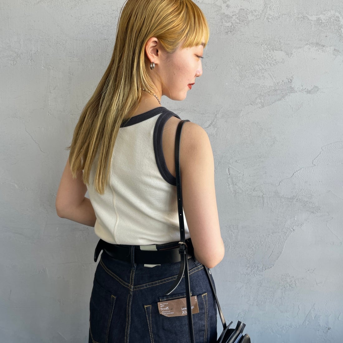 Noir Fabrik [ヌワールファブリック] コットンフライス アメリカンスリーブタンクトップ [IN-01-25SS] ﾅﾁｭﾗﾙ/ｽﾐｸﾛ &&モデル身長：156cm 着用サイズ：0&&