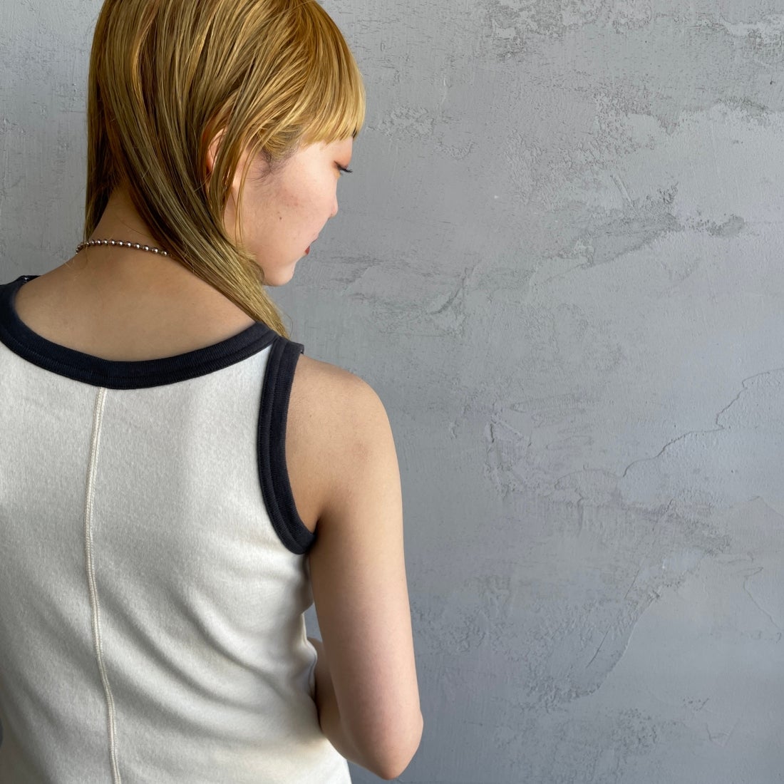 Noir Fabrik [ヌワールファブリック] コットンフライス アメリカンスリーブタンクトップ [IN-01-25SS] ﾅﾁｭﾗﾙ/ｽﾐｸﾛ &&モデル身長：156cm 着用サイズ：0&&