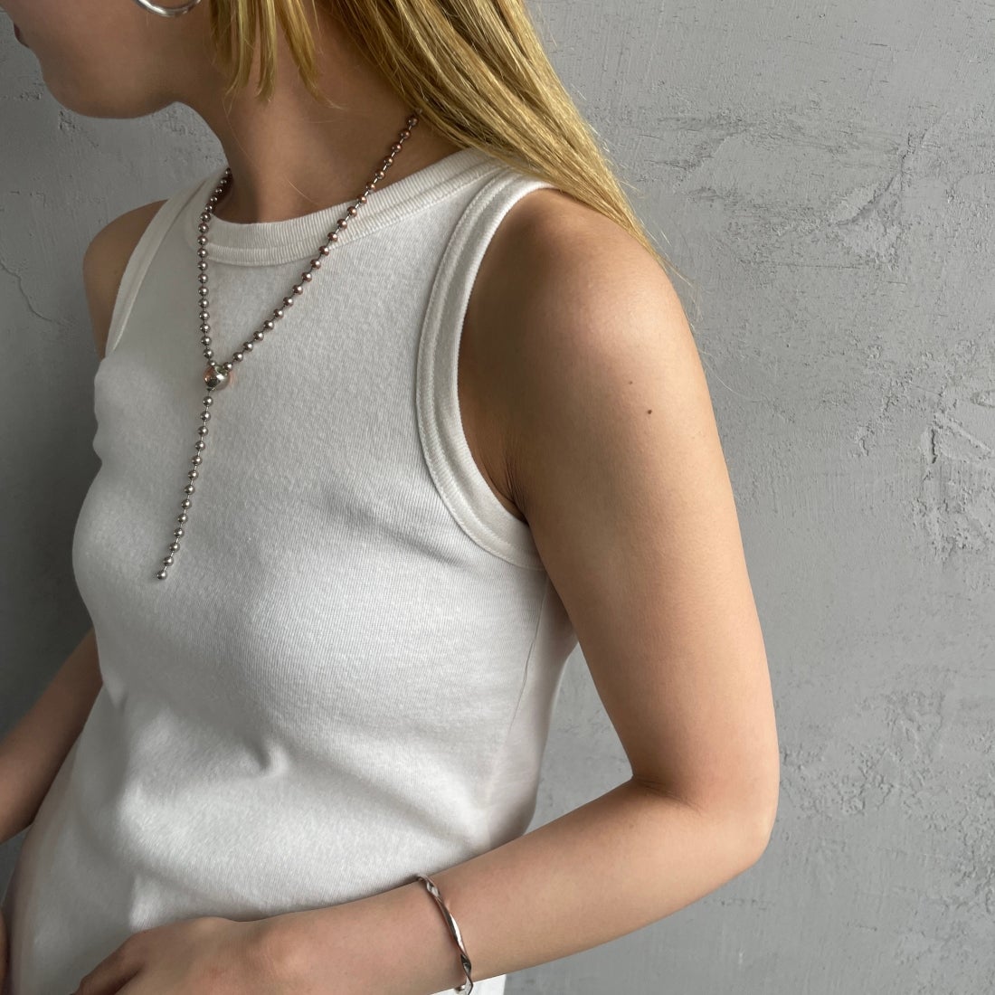 Noir Fabrik [ヌワールファブリック] コットンフライス アメリカンスリーブタンクトップ [IN-01-25SS] ｵﾌ &&モデル身長：156cm 着用サイズ：0&&