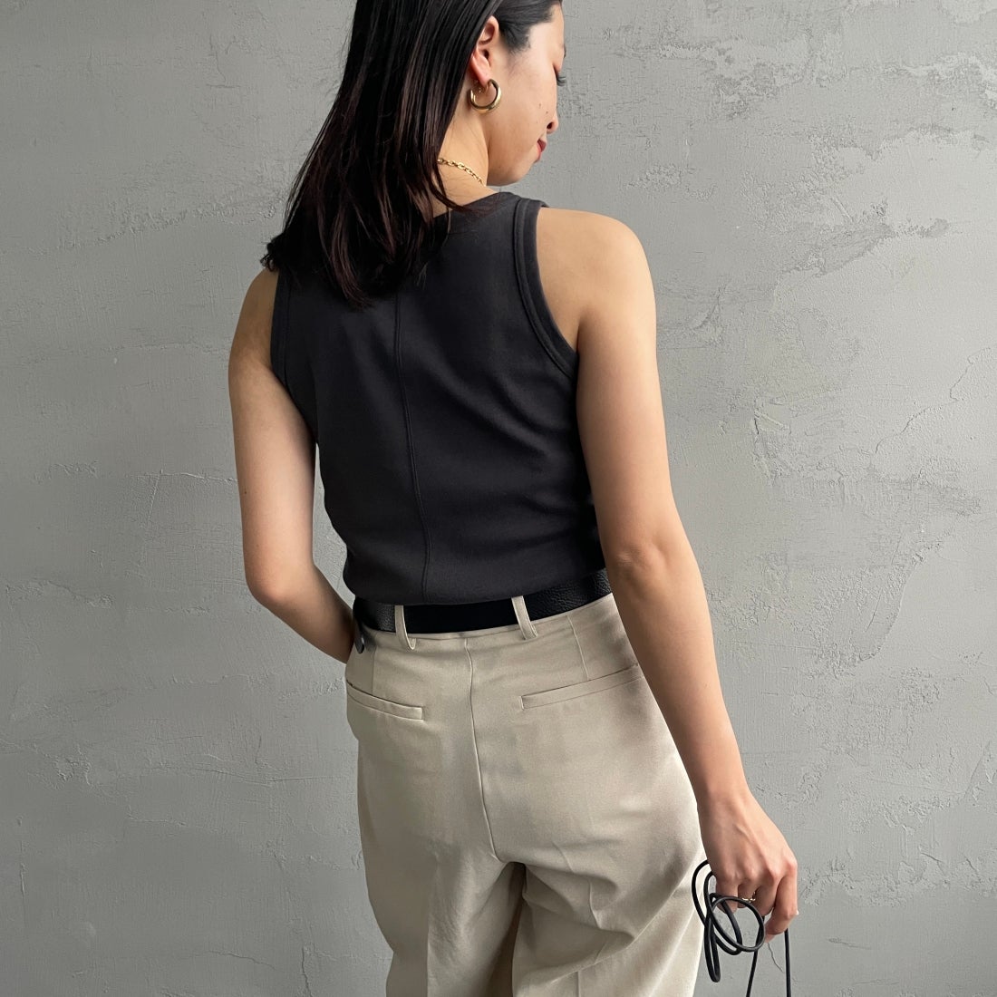 Noir Fabrik [ヌワールファブリック] コットンフライス アメリカンスリーブタンクトップ [IN-01-25SS] ｽﾐｸﾛ &&モデル身長：163cm 着用サイズ：1&&